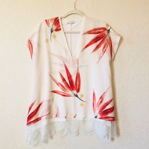Zara V-neck Mixed Media Top
